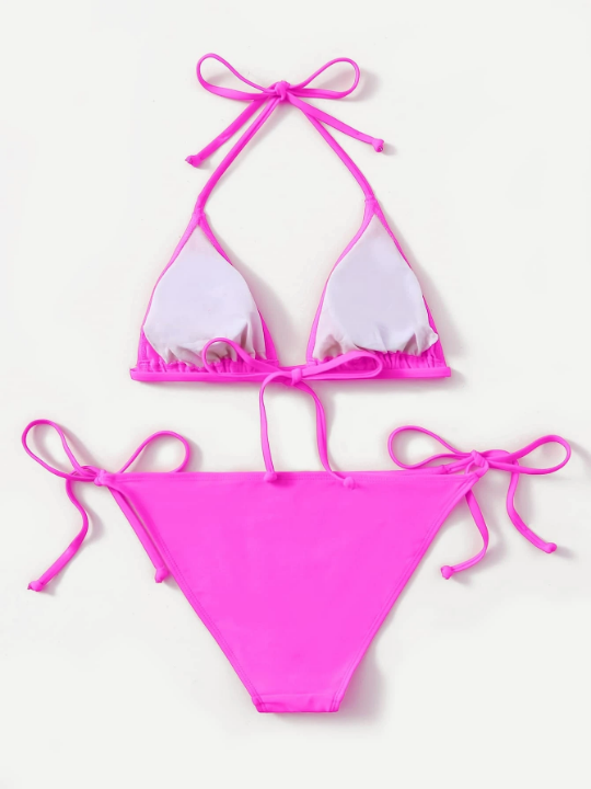 Swim Vcay Mono Bikini Set Halter Triangle Bra & Tie Side Bottom 2 Piece Swimsuit