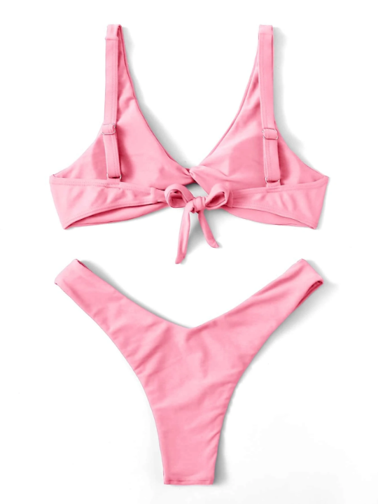 Swim Basics Twist Front High Cut Bikini Swimsuit