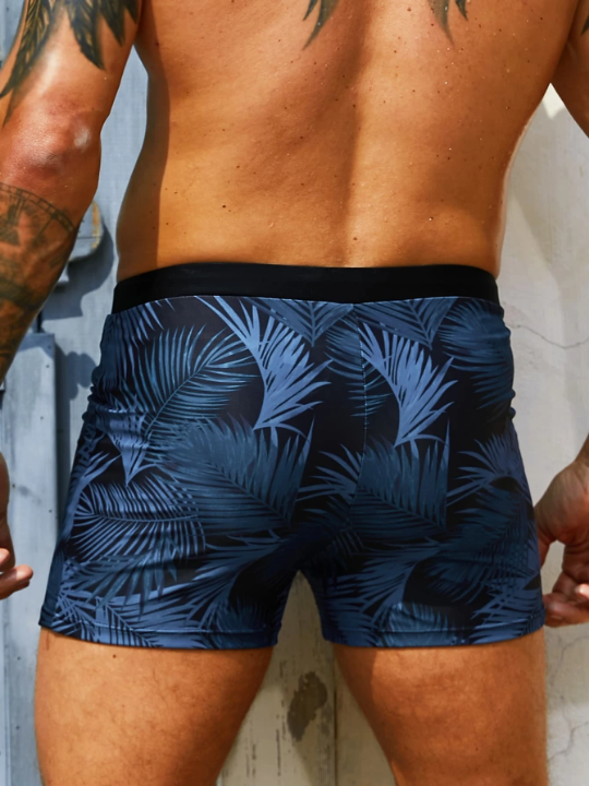 Manfinity Swimmode Men Tropical Print Drawstring Waist Swim Trunks