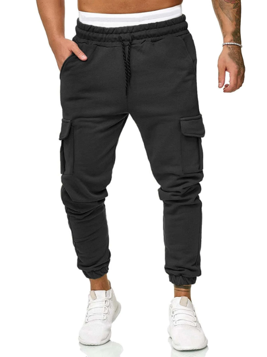 Manfinity Homme Men Flap Pocket Side Drawstring Waist Sweatpants