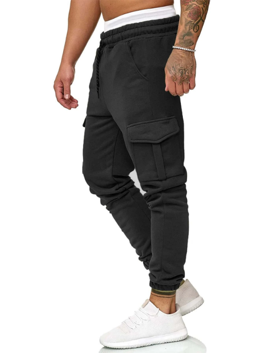 Manfinity Homme Men Flap Pocket Side Drawstring Waist Sweatpants