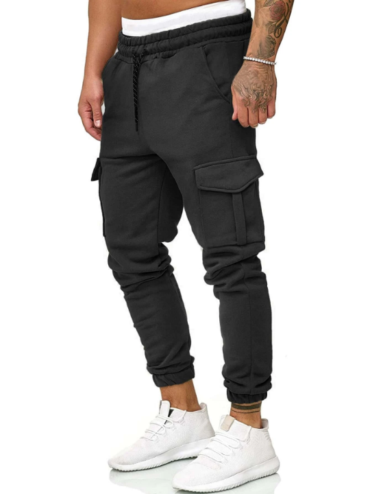 Manfinity Homme Men Flap Pocket Side Drawstring Waist Sweatpants