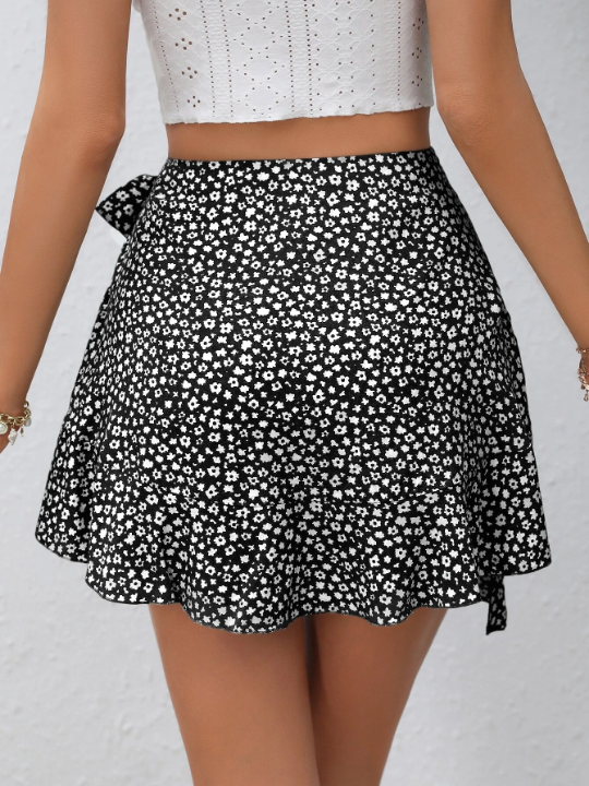 WYWH Ditsy Floral Print Knot Side Wrap Skort