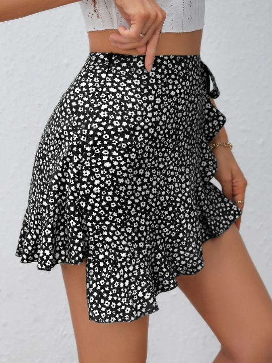 WYWH Ditsy Floral Print Knot Side Wrap Skort