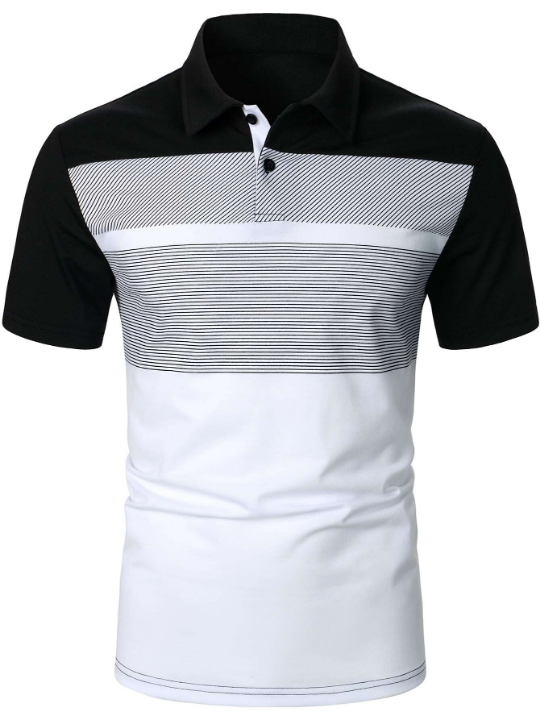 Manfinity Homme Men Striped Print Colorblock Polo Shirt