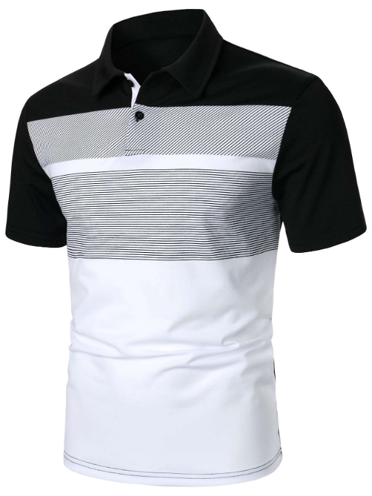 Manfinity Homme Men Striped Print Colorblock Polo Shirt