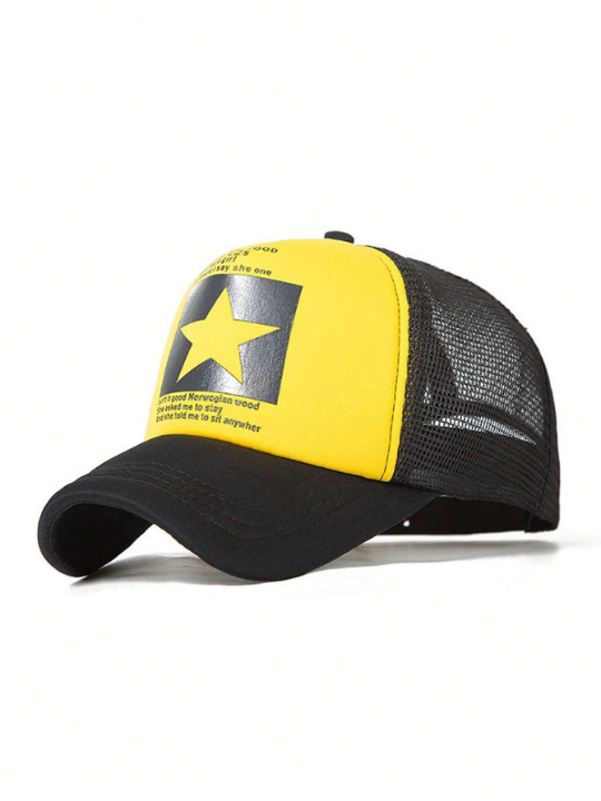 1pc Men Star & Slogan Graphic Fashionable Trucker Hat For Outdoor