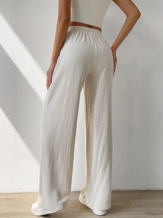 EZwear Solid Slant Pocket Linen Wide Leg Pants