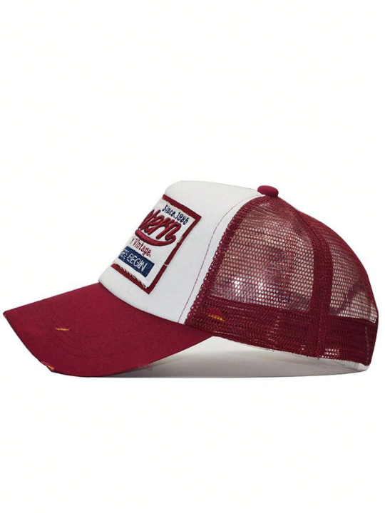1pc Unisex Embroidered Mesh Baseball Cap With Letter Patch, Curved Brim, Suitable For Outdoor Activities, Daily Wear