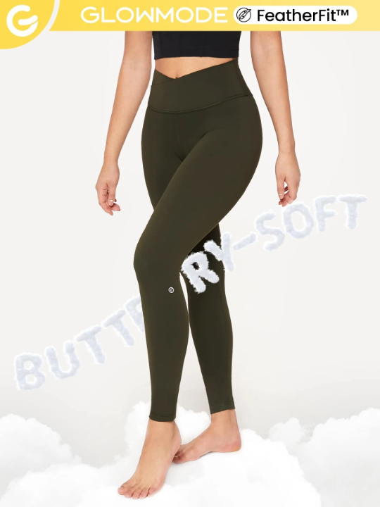 GLOWMODE 24" FeatherFit Crossover Yoga Leggings Buttery Soft High Stretch Crossover Waist Sports Tights