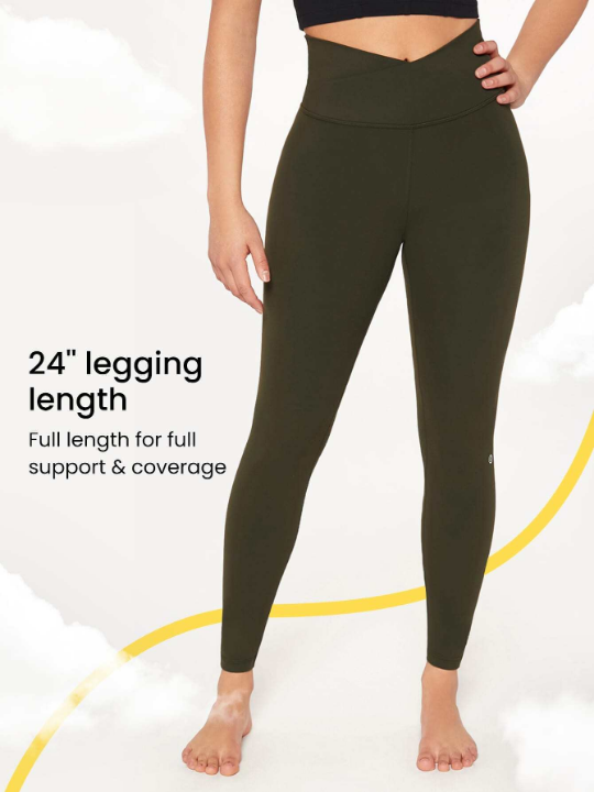 GLOWMODE 24" FeatherFit Crossover Yoga Leggings Buttery Soft High Stretch Crossover Waist Sports Tights