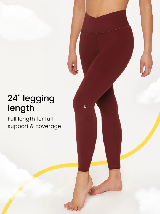 GLOWMODE 24" FeatherFit Crossover Yoga Leggings Buttery Soft High Stretch Crossover Waist Sports Tights