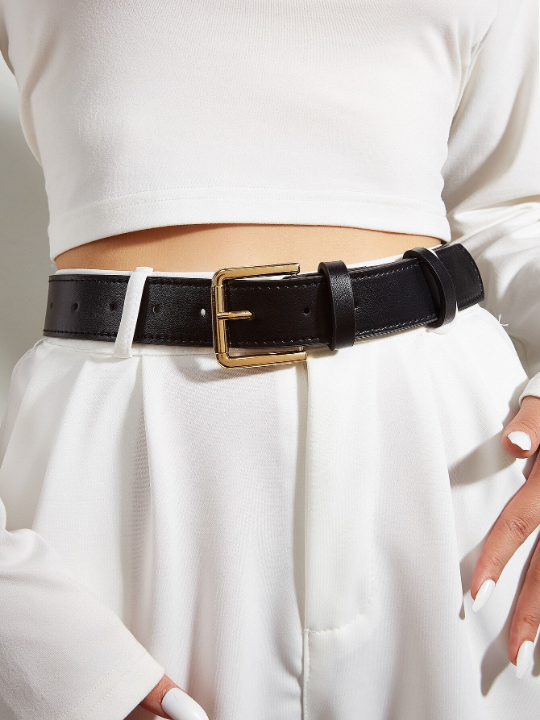 1pc Women Solid Square Buckle Decor Fashion Style Belt