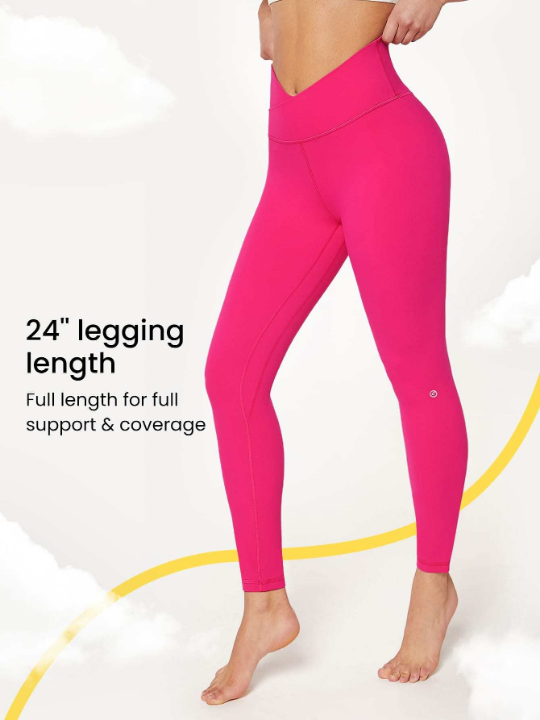 GLOWMODE 24" FeatherFit Crossover Yoga Leggings Buttery Soft High Stretch Crossover Waist Sports Tights