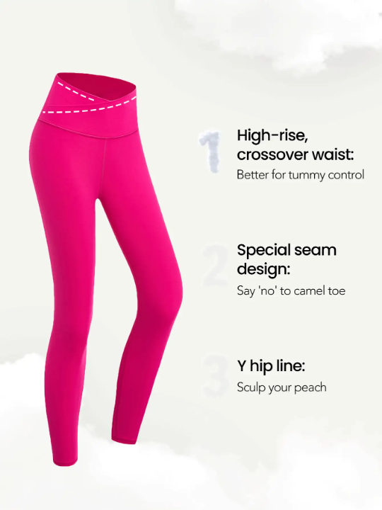 GLOWMODE 24" FeatherFit Crossover Yoga Leggings Buttery Soft High Stretch Crossover Waist Sports Tights