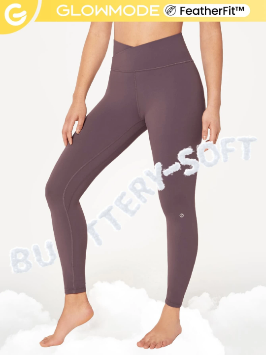 GLOWMODE 24" FeatherFit Crossover Yoga Leggings Buttery Soft High Stretch Crossover Waist Sports Tights