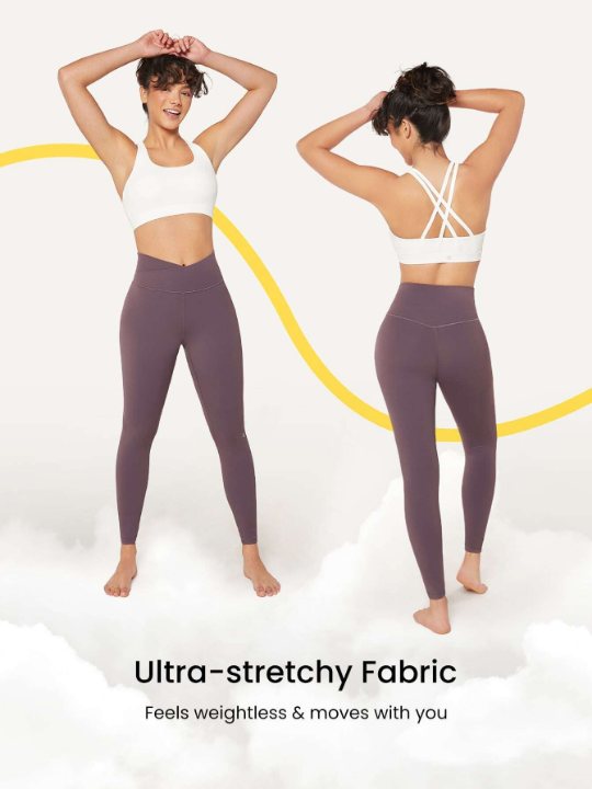 GLOWMODE 24" FeatherFit Crossover Yoga Leggings Buttery Soft High Stretch Crossover Waist Sports Tights