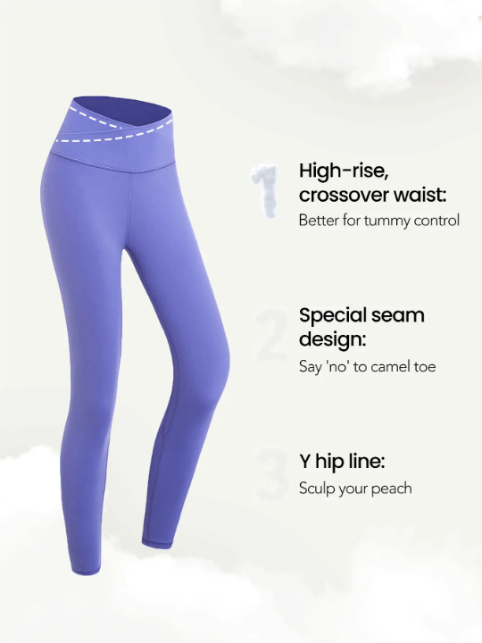 GLOWMODE 24" FeatherFit Crossover Yoga Leggings Buttery Soft High Stretch Crossover Waist Sports Tights