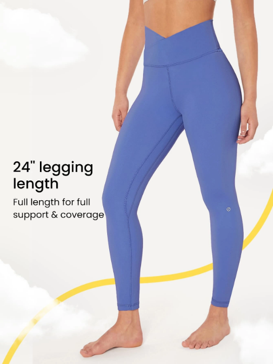 GLOWMODE 24" FeatherFit Crossover Yoga Leggings Buttery Soft High Stretch Crossover Waist Sports Tights