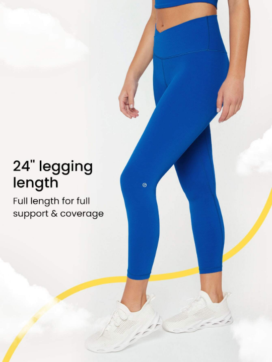 GLOWMODE 24" FeatherFit Crossover Yoga Leggings Buttery Soft High Stretch Crossover Waist Sports Tights