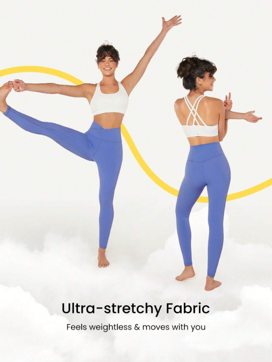 GLOWMODE 24" FeatherFit Crossover Yoga Leggings Buttery Soft High Stretch Crossover Waist Sports Tights