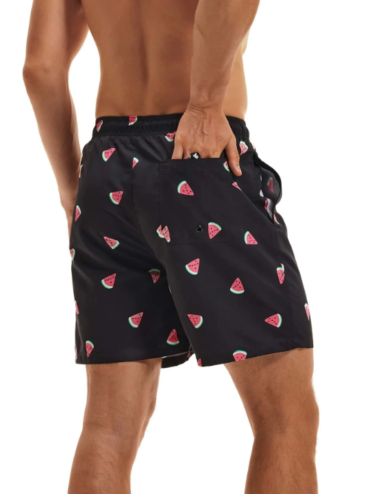 Manfinity Swimmode Men Watermelon Print Drawstring Waist Swim Trunks