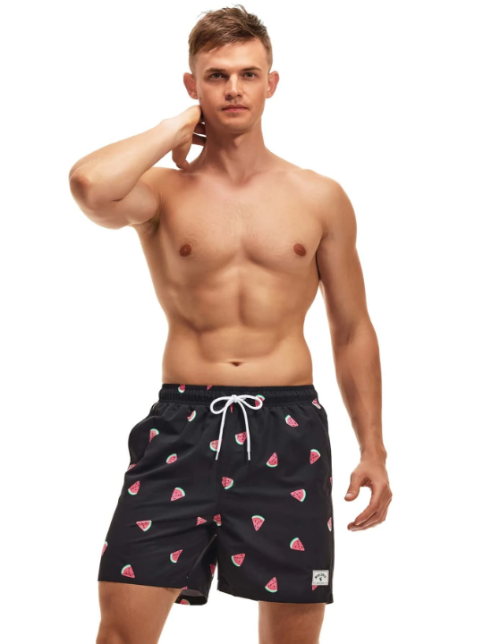 Manfinity Swimmode Men Watermelon Print Drawstring Waist Swim Trunks