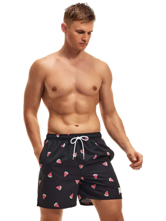 Manfinity Swimmode Men Watermelon Print Drawstring Waist Swim Trunks