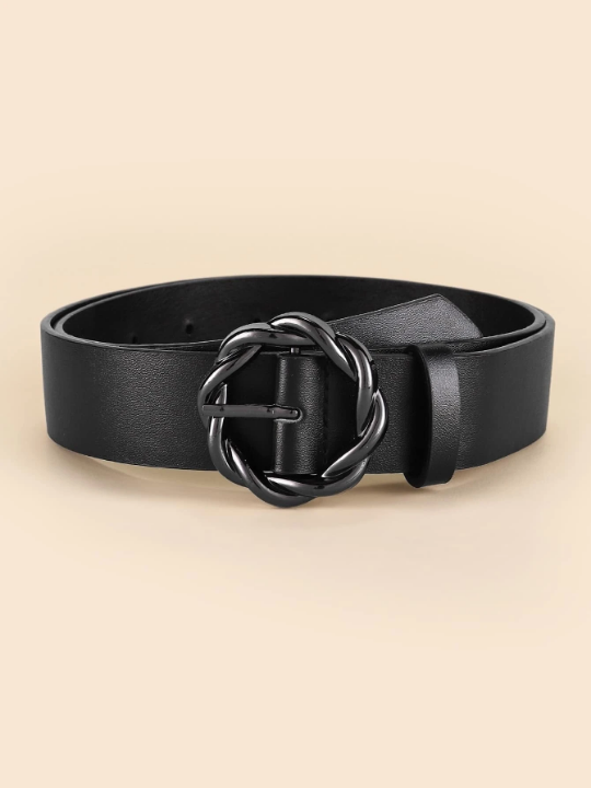 1pc Women Twist Detail Round Buckle Fashionable Belt For Daily Life
