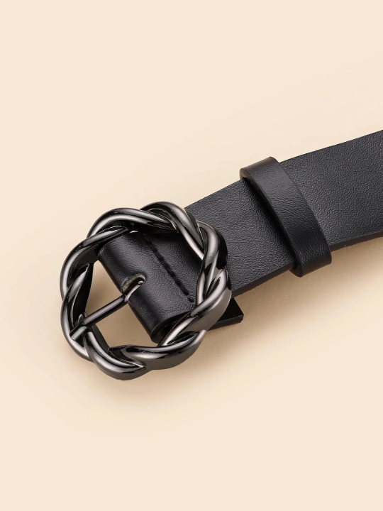 1pc Women Twist Detail Round Buckle Fashionable Belt For Daily Life