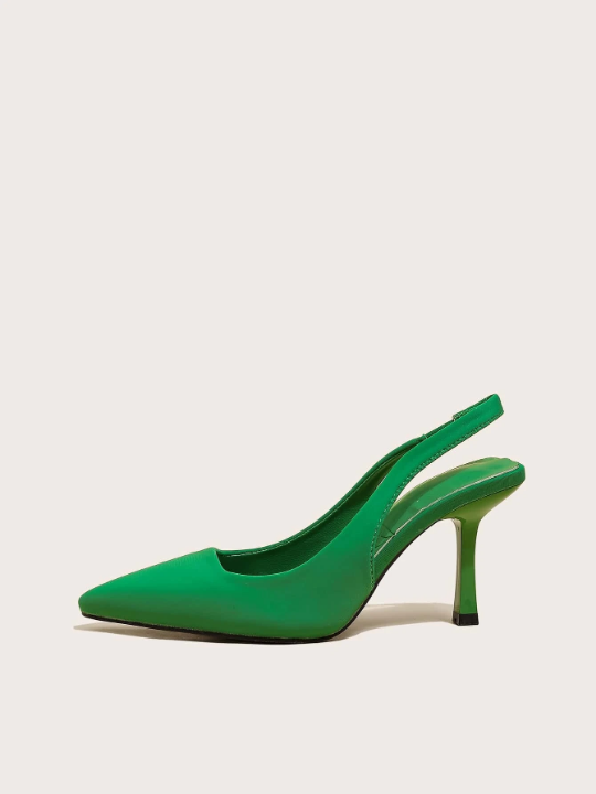 Women's Pointed Toe Green Slip-On Stiletto High Heel Shoes With Breathable Cut-Out Design And Buckled Strap For Summer