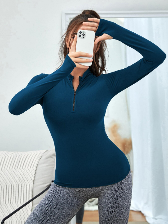 Yoga Basic Half Zip Thumb Holes Sports Sweatshirt