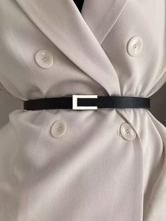 1pc Women Solid Geo Buckle Fashion Belt, For Dress Decoration