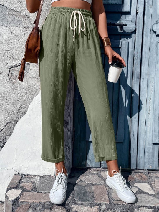 Frenchy Drawstring Waist Straight Leg Pants