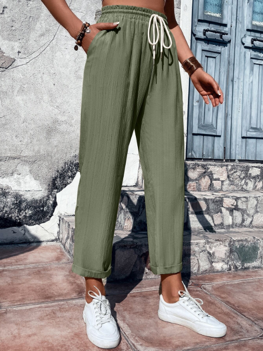 Frenchy Drawstring Waist Straight Leg Pants