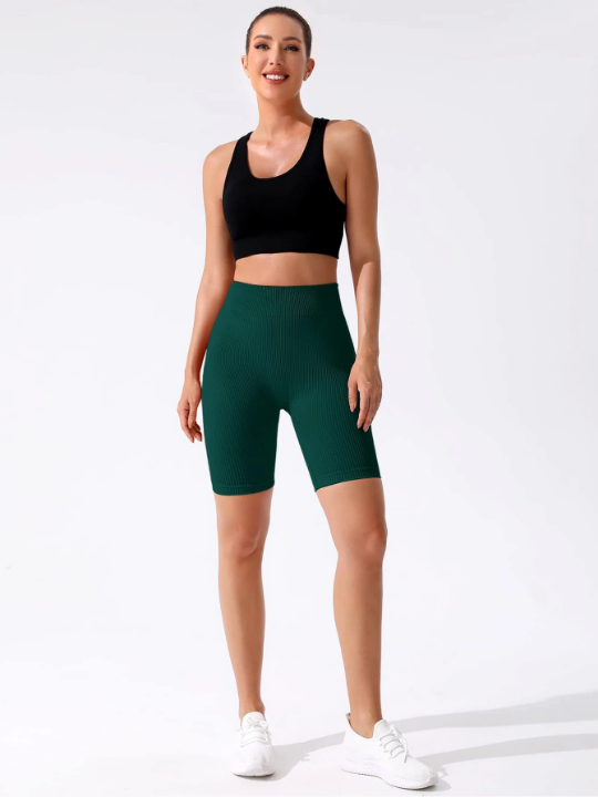 Sport Seamluxe Solid Ribbed Knit Biker Shorts