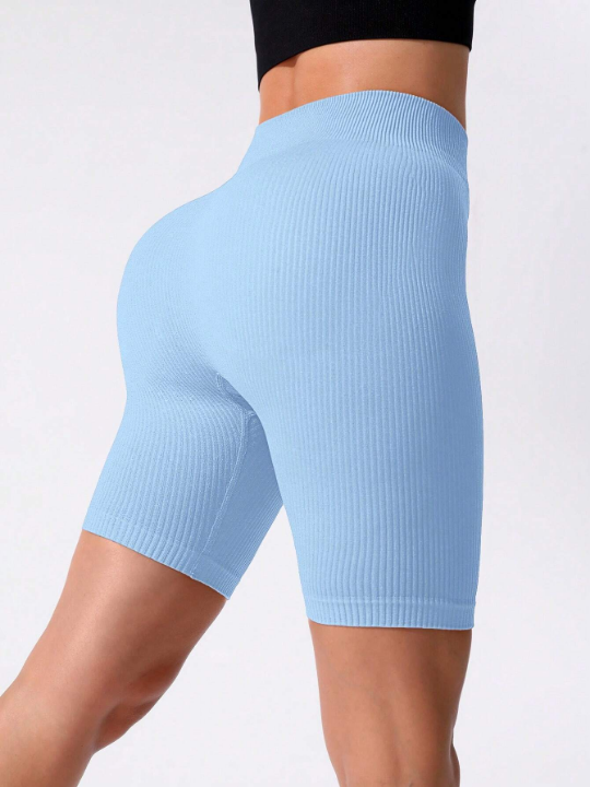 Yoga Basic Solid Ribbed Knit Biker Shorts high waisted shorts