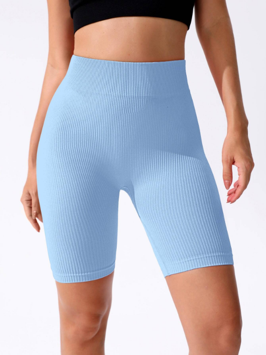 Yoga Basic Solid Ribbed Knit Biker Shorts high waisted shorts