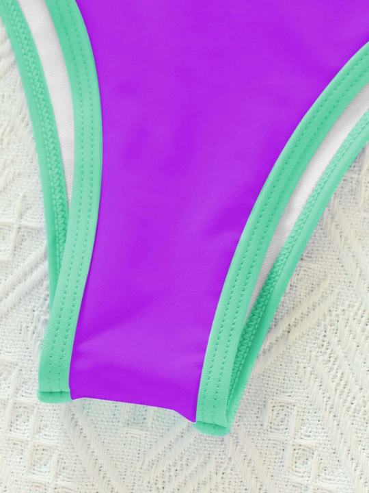 Contrast Binding Triangle Bikini Swimsuit