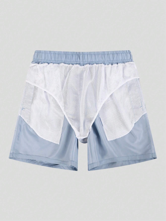 Men Drawstring Waist Swim Trunks