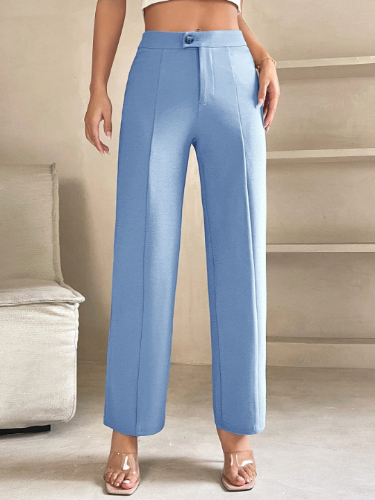 PETITE Solid Seam Front Straight Leg Pants