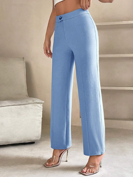 PETITE Solid Seam Front Straight Leg Pants