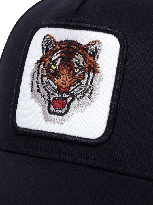 1pc Unisex Mesh Detail Tiger Embroidered Adjustable Fashionable Trucker Hat For Daily Life