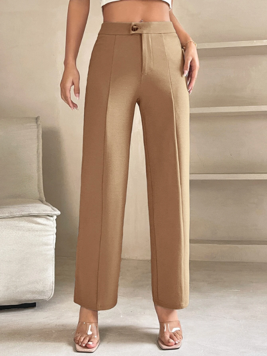 PETITE High Waist Seam Detail Straight Leg Pants