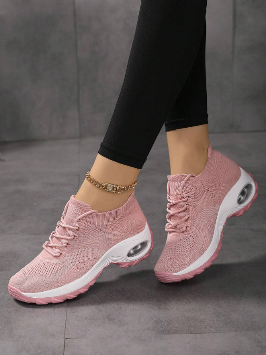 Women Minimalist Running Shoes, Fabric Lace-up Front Sneakers