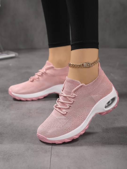 Women Minimalist Running Shoes, Fabric Lace-up Front Sneakers