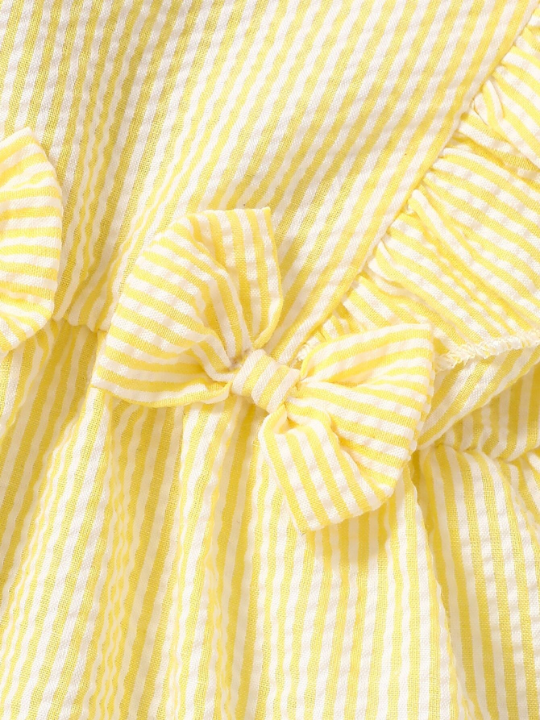 Baby Girl Striped Ruffle Trim Bow Front Dress