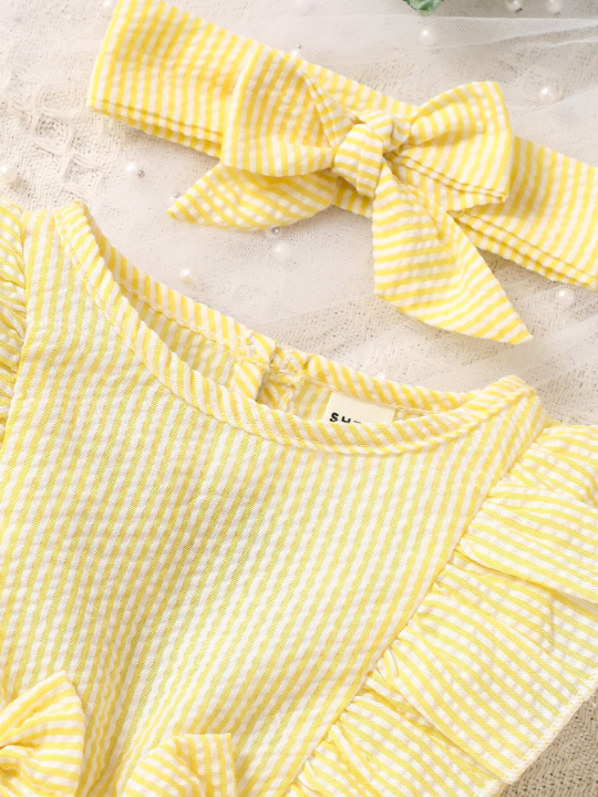 Baby Girl Striped Ruffle Trim Bow Front Dress