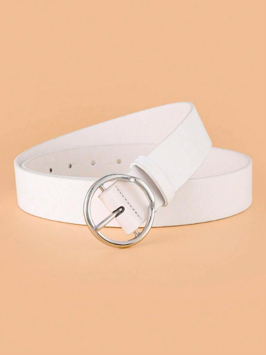 1pc Women Solid Round Buckle Fashion Belt