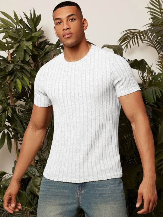 Manfinity Homme Men Solid Ribbed Knit Tee